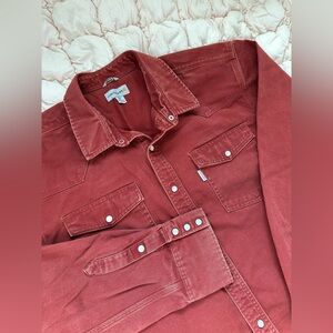 Vintage Carhartt Canvas Pearl Snap Western Shirt Jacket Red 2XL Tall